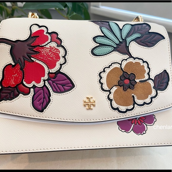 🌈NeW! Tory Burch Emerson Applique Flap Floral Shoulder Bag - Picture 5 of 13